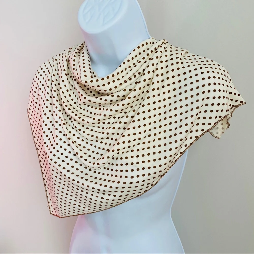 🔥FREE w PURCHASE 🔥 Cream & Brown Polkadot Square Scarf or Handkerchief_5